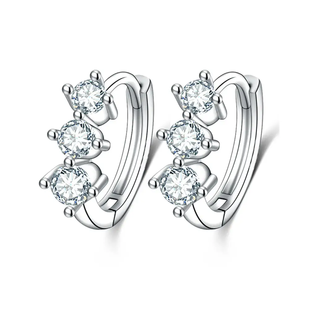 Women's Three Stone Geometric Silver Earrings - Image 5