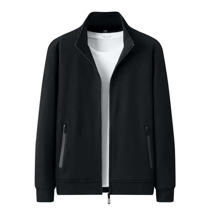 Men's Black Cotton Full Zip Jacket Sportswear