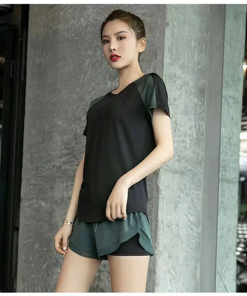 Sports suit Women's Two-piece Slimming Short-sleeved Summer Fitness Clothing Running suit Women's Quick-drying Clothing Yoga Clothing - Image 3