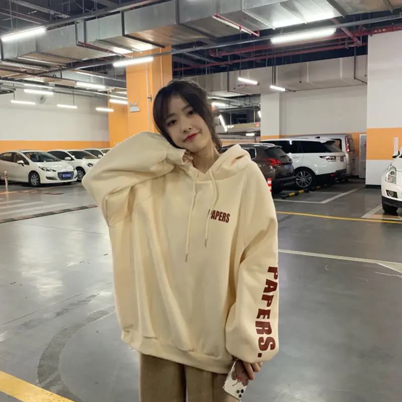 Women's Cream Hooded Sweatshirt with "HAPPES" Print - Image 3