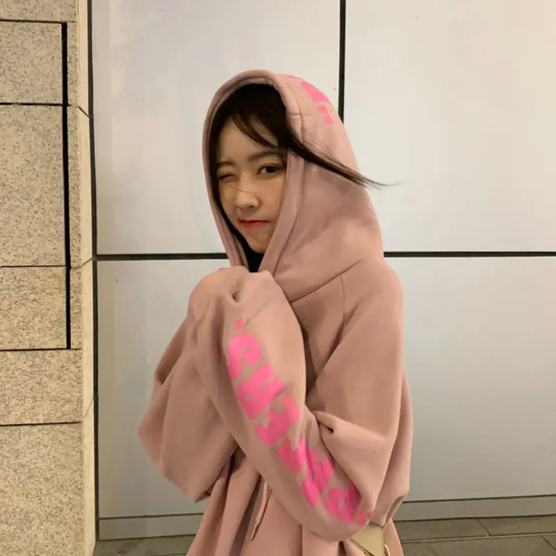 Women's Cream Hooded Sweatshirt with "HAPPES" Print — feature 17