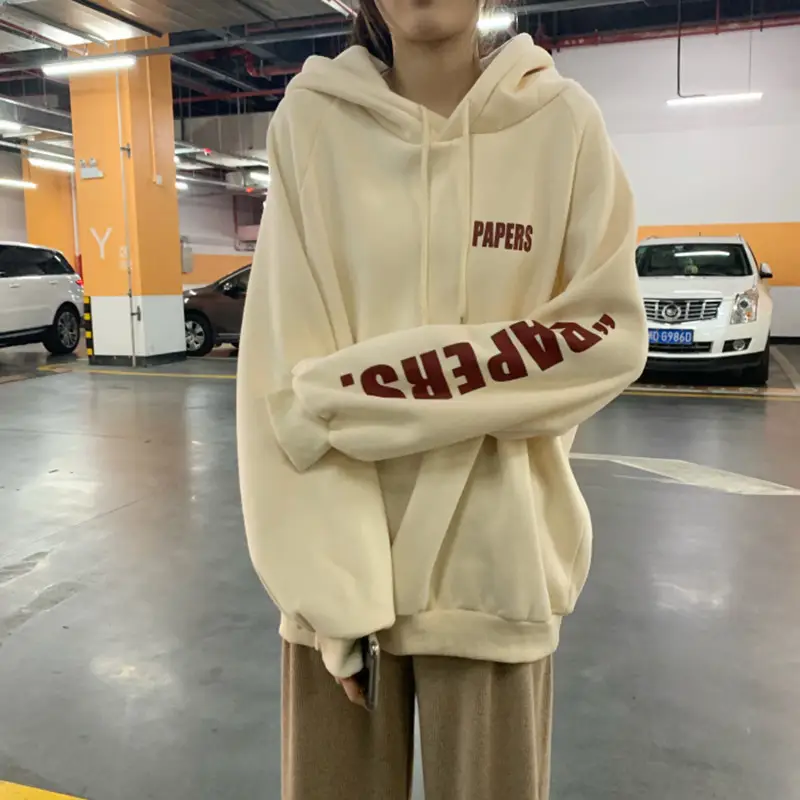 Women's Cream Hooded Sweatshirt with "HAPPES" Print — feature 3