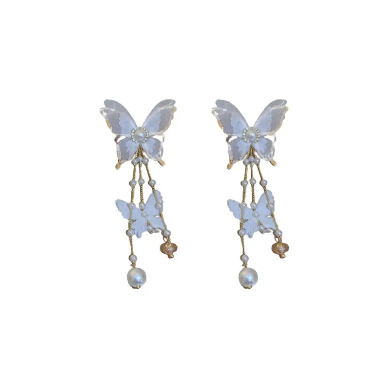 Silver Butterfly Pearl Earrings for Women - Image 6