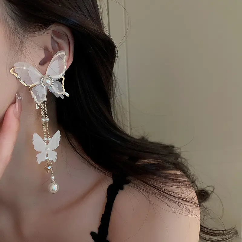 Silver Butterfly Pearl Earrings for Women — feature 2