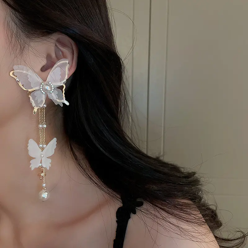 Silver Butterfly Pearl Earrings for Women — feature 6