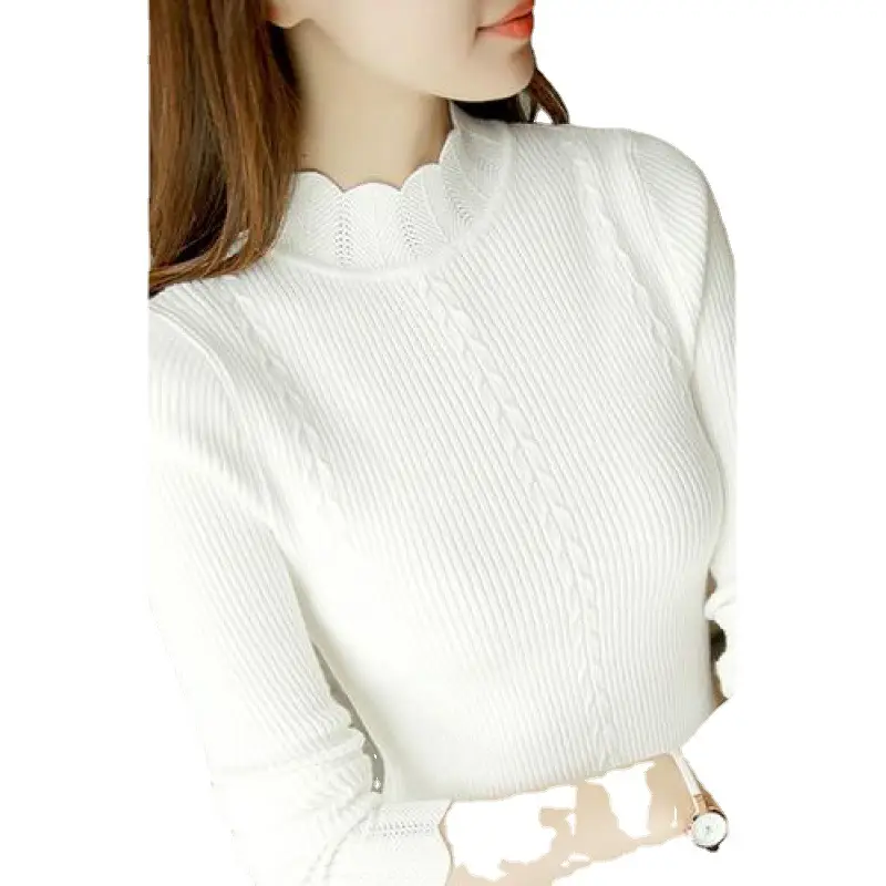 Women's Grey Long Sleeve Sweater Short Collar Slim Fit - Image 5