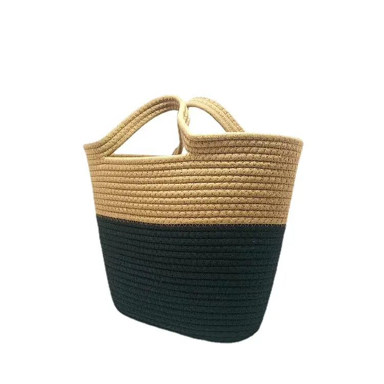 Women's Large Contrast Color Rope Woven Handbag