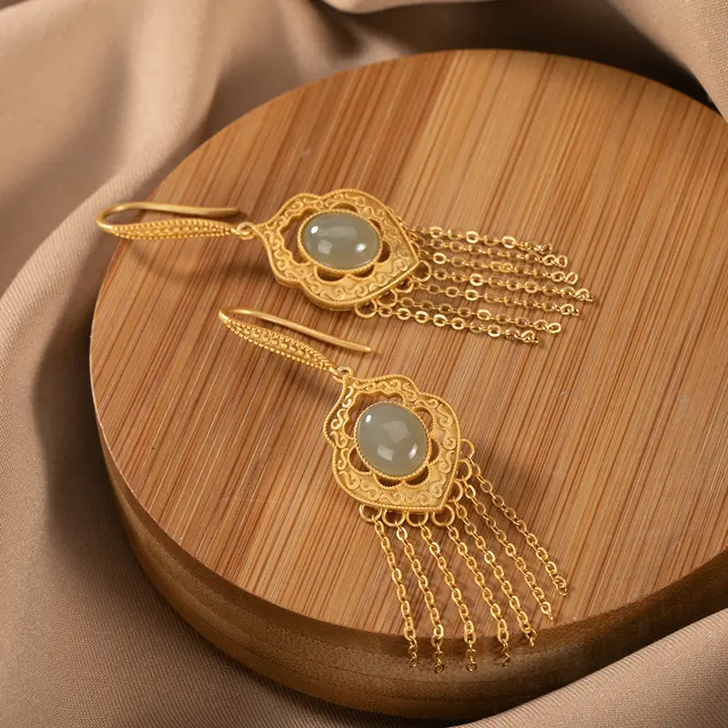 Gold Plated Hetian Jade Earrings Set - Image 5