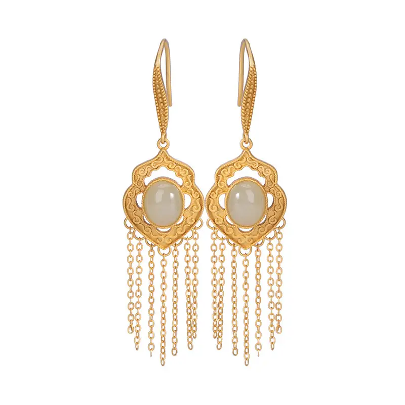 Gold Plated Hetian Jade Earrings Set - Image 7