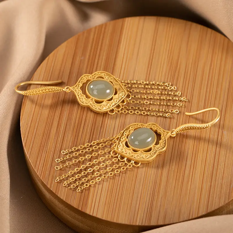 Gold Plated Hetian Jade Earrings Set - Image 2