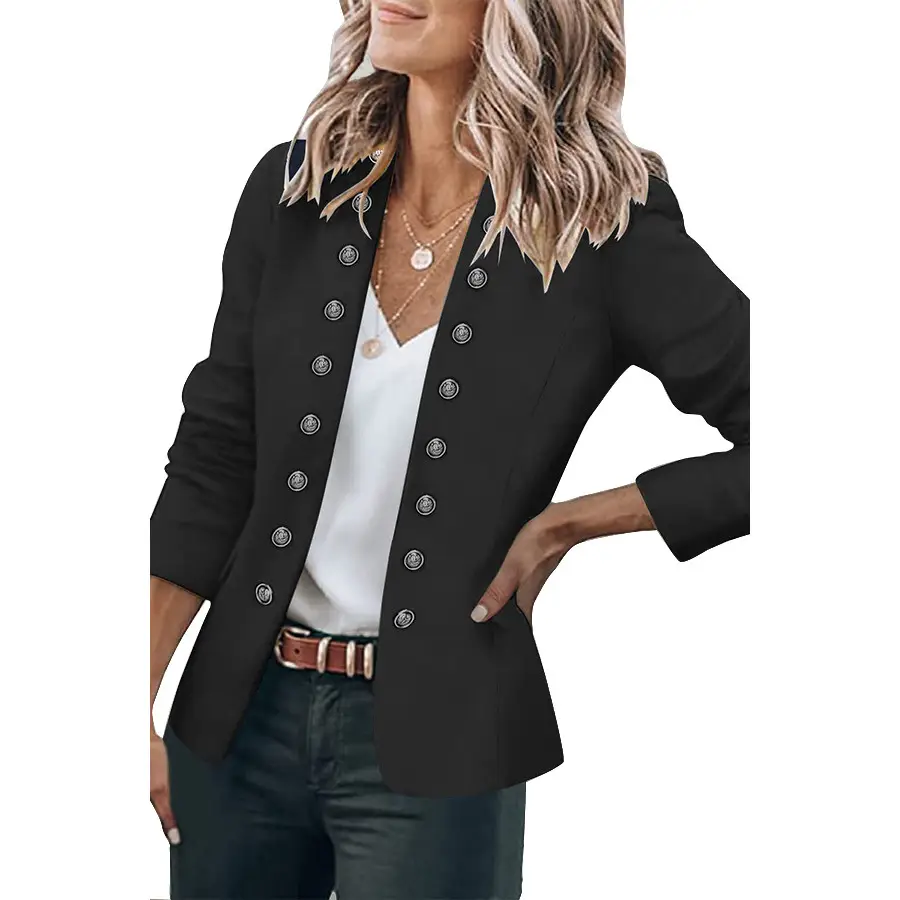 Women's Black Double-Breasted Crossbody Jacket - Image 3