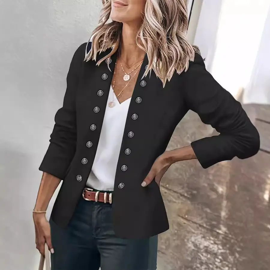 Women's Black Double-Breasted Crossbody Jacket - Image 5