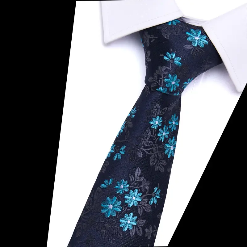 Men's Blue Floral Polyester Silk Tie 7.5cm - Image 12