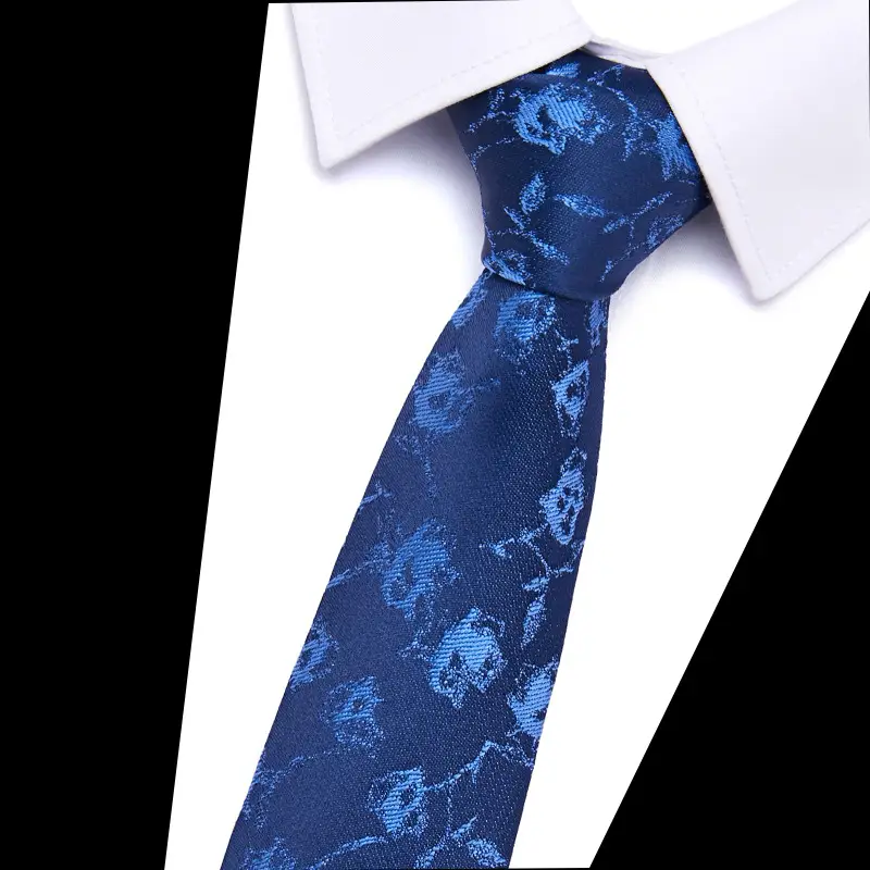 Men's Blue Floral Polyester Silk Tie 7.5cm - Image 2