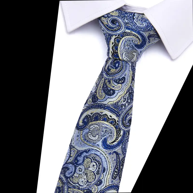 Men's Blue Floral Polyester Silk Tie 7.5cm - Image 22