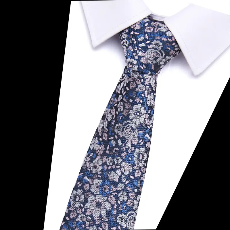 Men's Blue Floral Polyester Silk Tie 7.5cm - Image 23