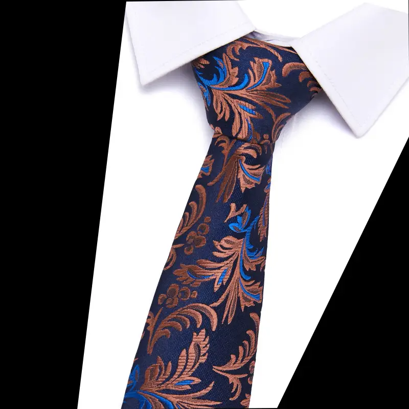 Men's Blue Floral Polyester Silk Tie 7.5cm - Image 26