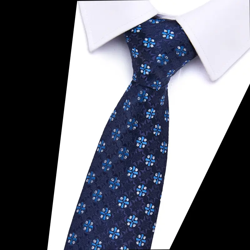 Men's Blue Floral Polyester Silk Tie 7.5cm - Image 6