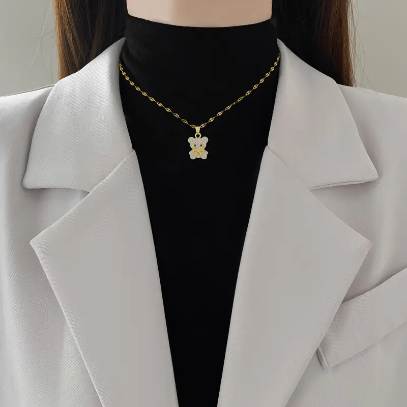 Cute Bear Zircon Necklace for Women Gold Chain - Image 3
