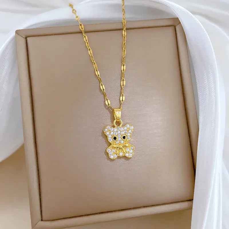 Cute Bear Zircon Necklace for Women Gold Chain - Image 4
