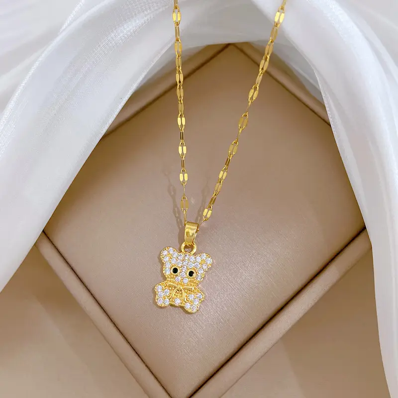Cute Bear Zircon Necklace for Women Gold Chain - Image 5