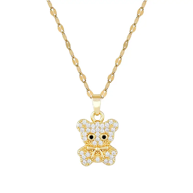 Cute Bear Zircon Necklace for Women Gold Chain - Image 6
