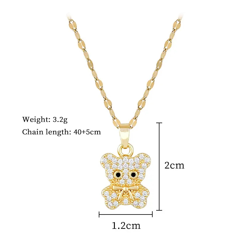 Cute Bear Zircon Necklace for Women Gold Chain — feature 12