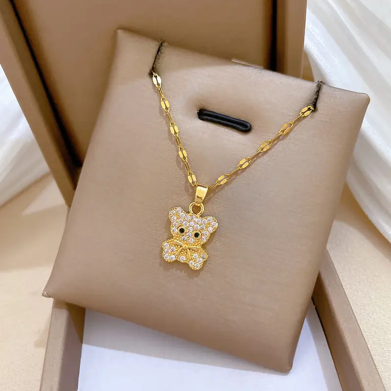 Cute Bear Zircon Necklace for Women Gold Chain — feature 4
