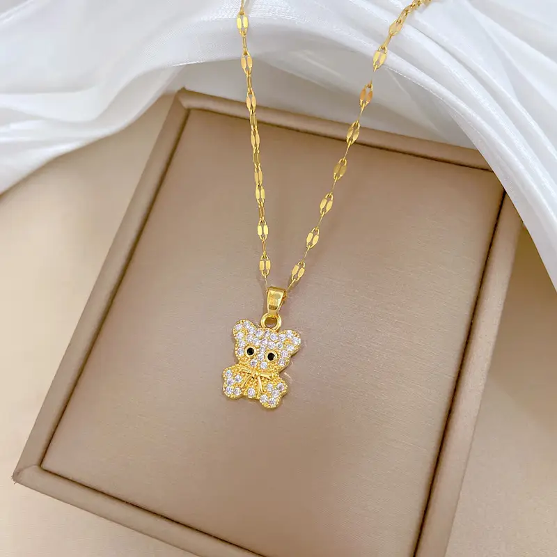 Cute Bear Zircon Necklace for Women Gold Chain — feature 6