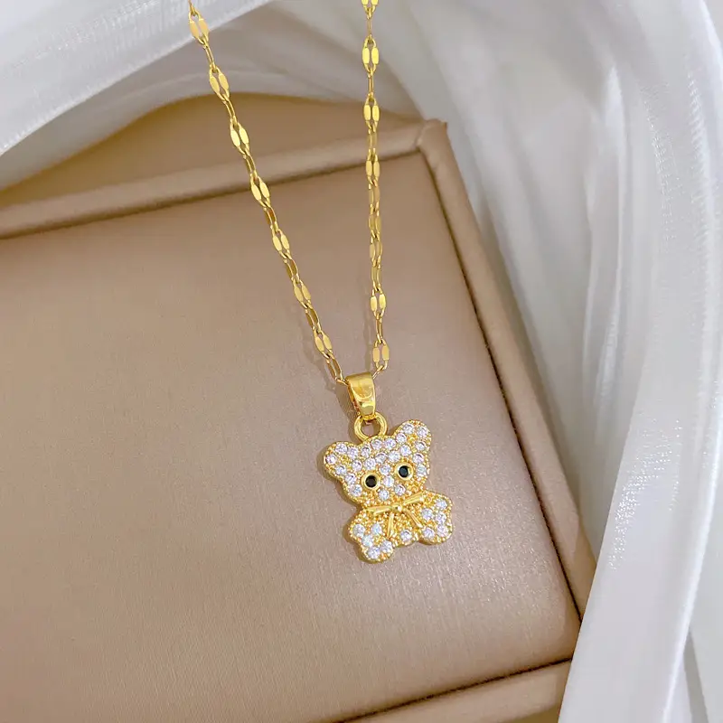 Cute Bear Zircon Necklace for Women Gold Chain — feature 7