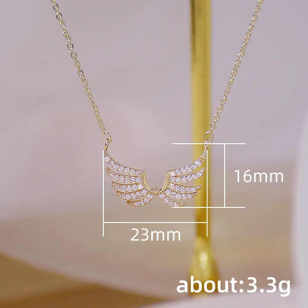 Gold Angel Wings Necklace with Diamond Clavicle for Women - Image 5