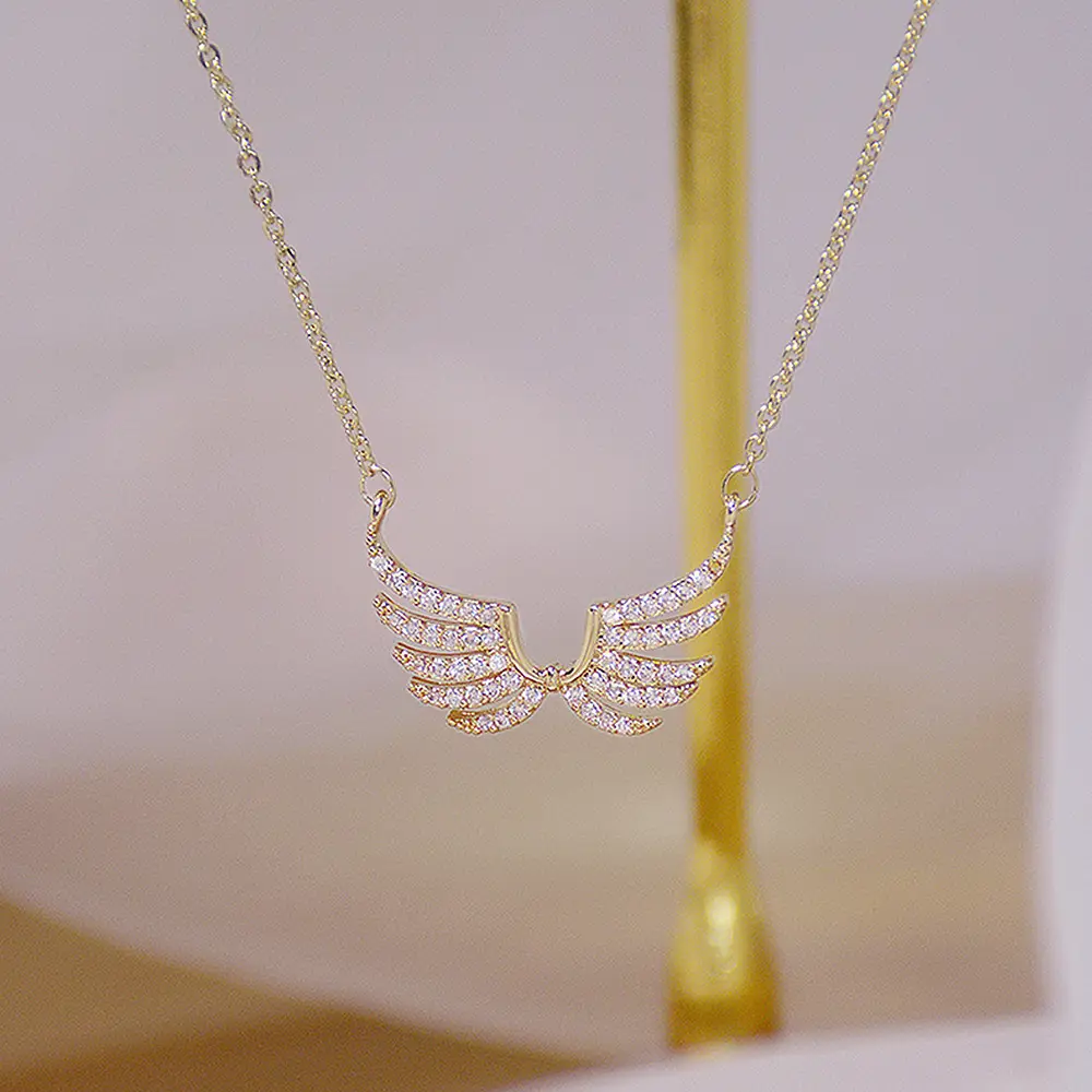 Gold Angel Wings Necklace with Diamond Clavicle for Women — feature 4