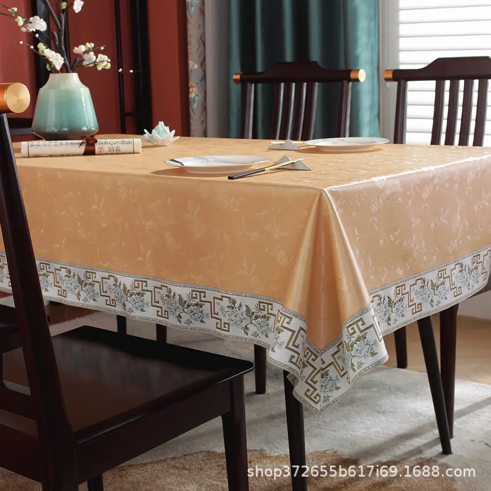 Luxury Brown Tablecloth Waterproof Oil-Proof Anti-Scalding Non-Washable