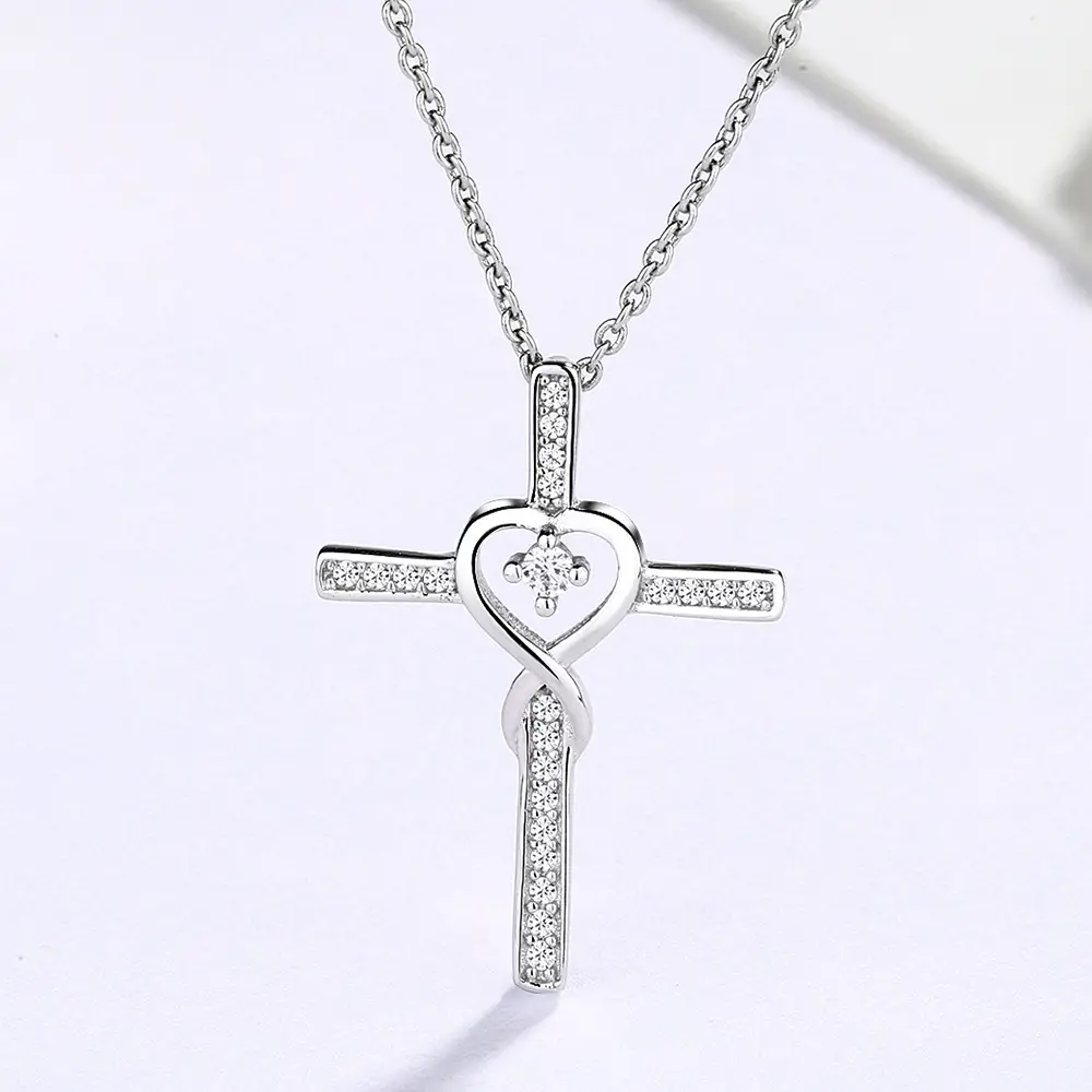 Love Heart Cross Bracelet with Crystal Stains - Image 5