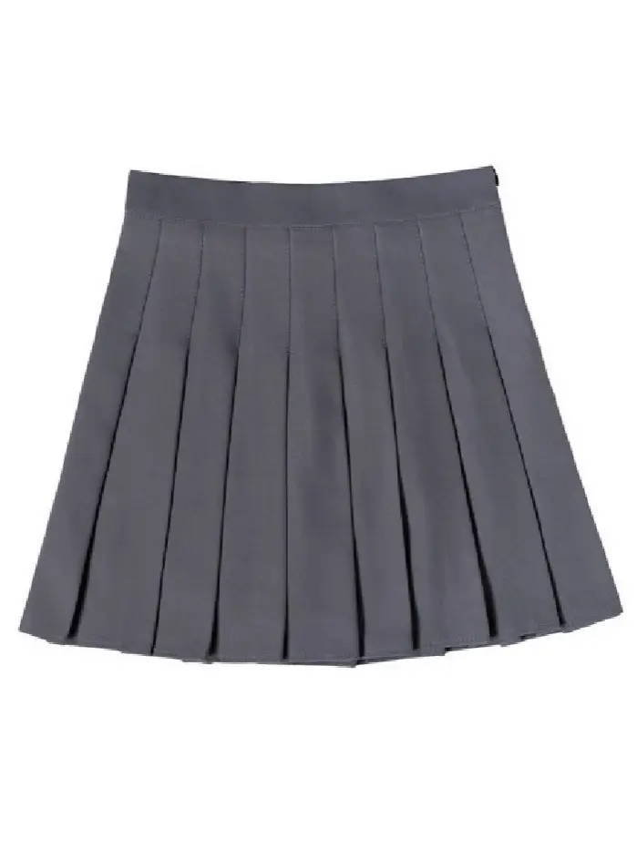 Women's Grey Pleated A-Line Skirt Pure Color - Image 12
