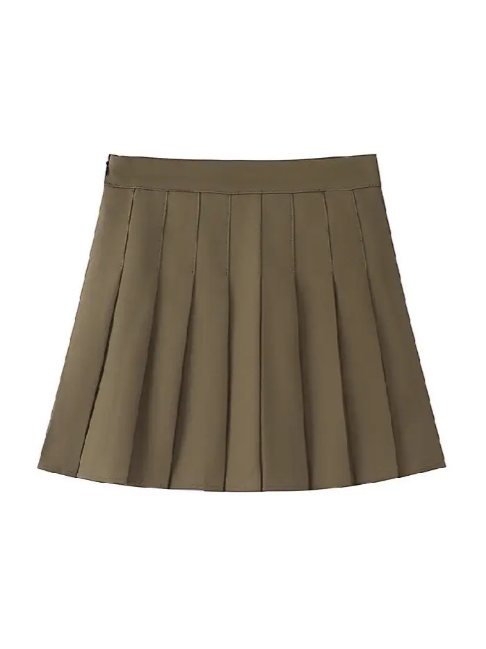 Women's Grey Pleated A-Line Skirt Pure Color - Image 14