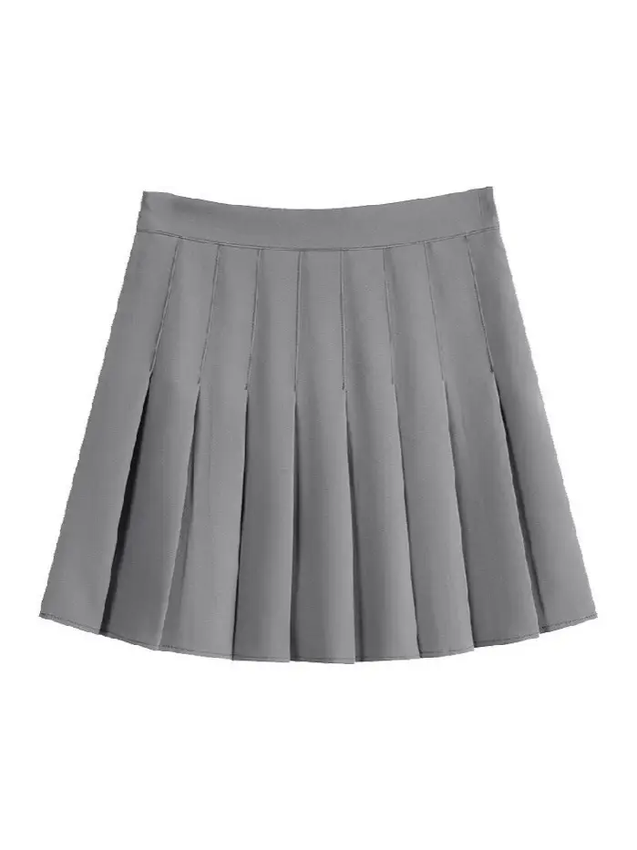 Women's Grey Pleated A-Line Skirt Pure Color - Image 15