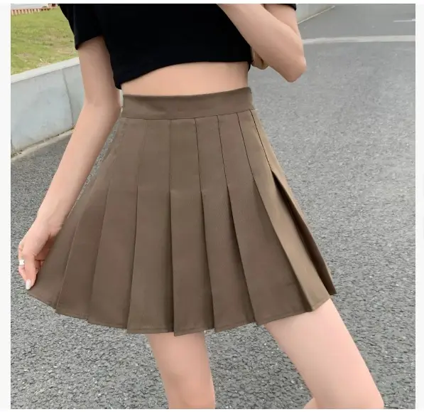 Women's Grey Pleated A-Line Skirt Pure Color — feature 10