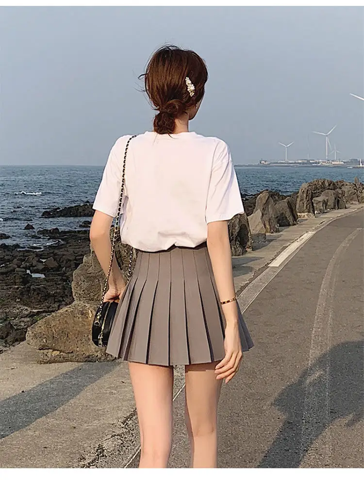 Women's Grey Pleated A-Line Skirt Pure Color — feature 13