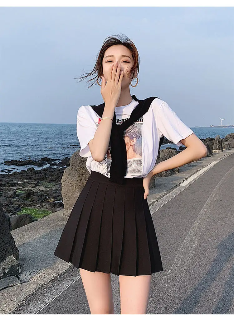 Women's Grey Pleated A-Line Skirt Pure Color — feature 14