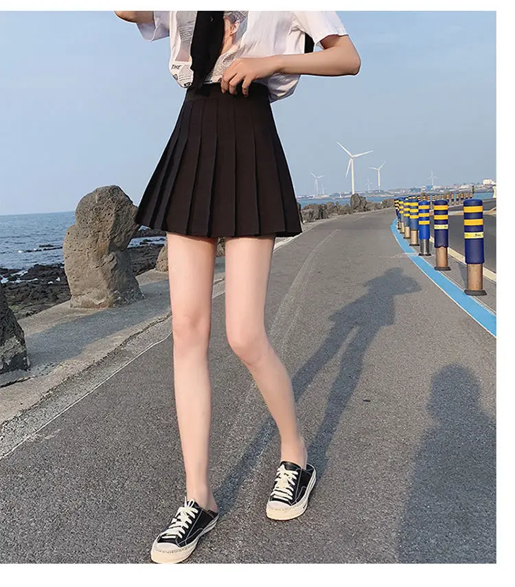 Women's Grey Pleated A-Line Skirt Pure Color — feature 15