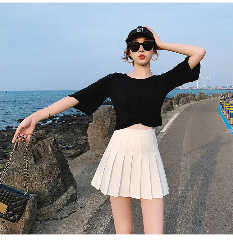 Women's Grey Pleated A-Line Skirt Pure Color — feature 16