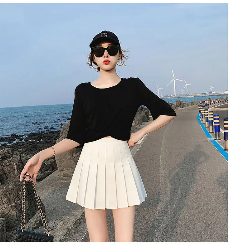 Women's Grey Pleated A-Line Skirt Pure Color — feature 17