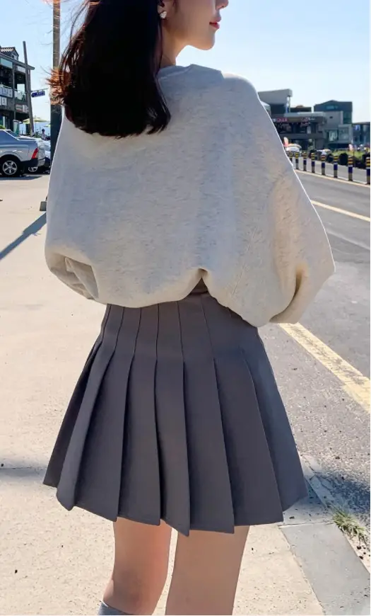 Women's Grey Pleated A-Line Skirt Pure Color — feature 20