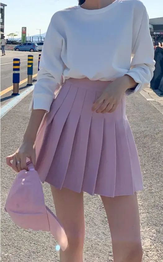 Women's Grey Pleated A-Line Skirt Pure Color — feature 21
