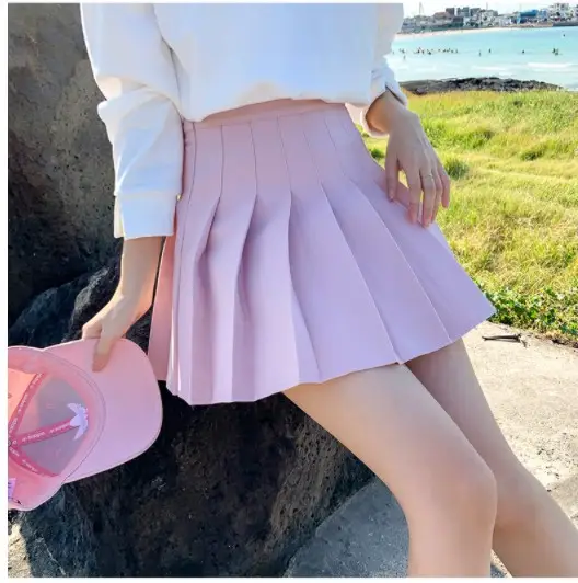 Women's Grey Pleated A-Line Skirt Pure Color — feature 22