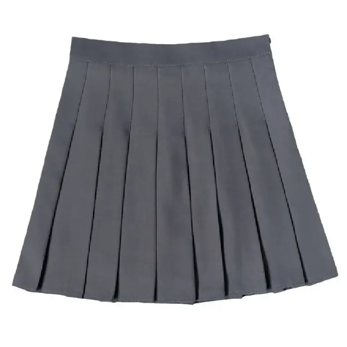 Women's Grey Pleated A-Line Skirt Pure Color — feature 3
