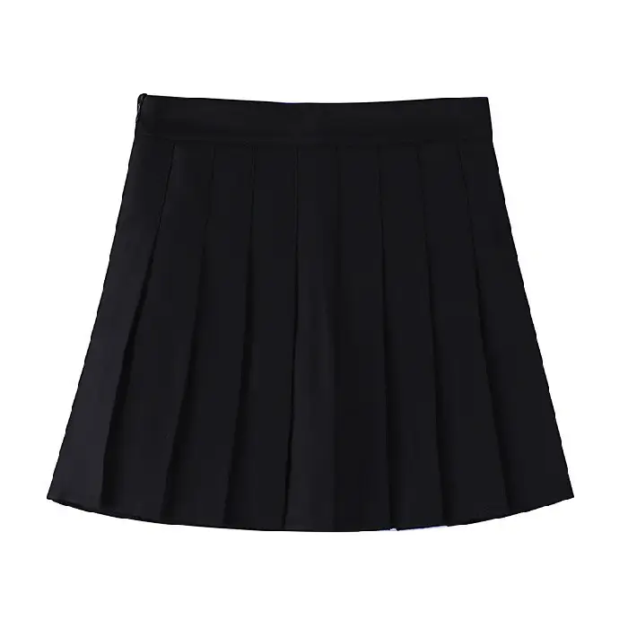 Women's Grey Pleated A-Line Skirt Pure Color — feature 5