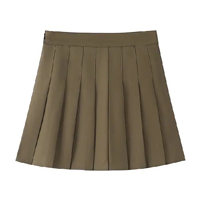Women's Grey Pleated A-Line Skirt Pure Color — feature 6