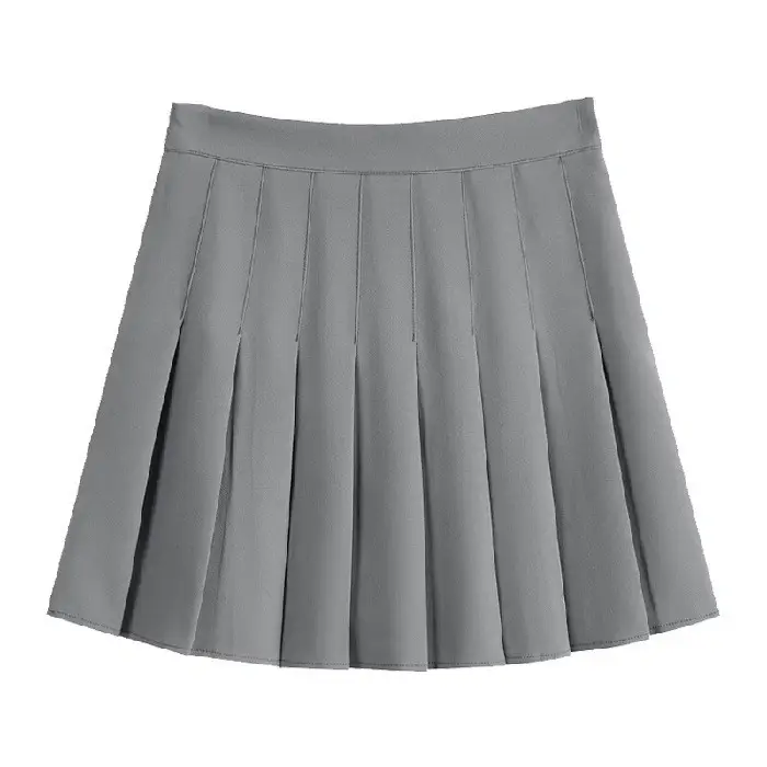 Women's Grey Pleated A-Line Skirt Pure Color — feature 9
